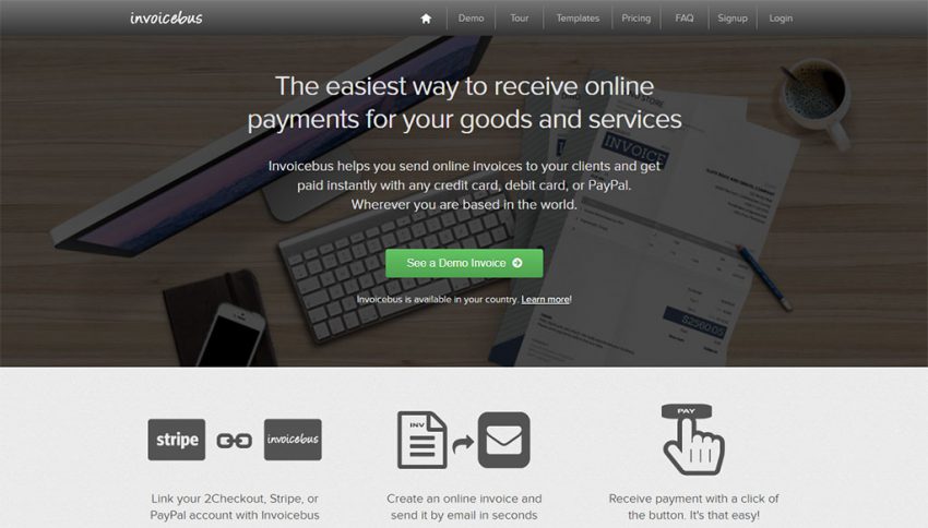 Invoicebus homepage CTA buttons